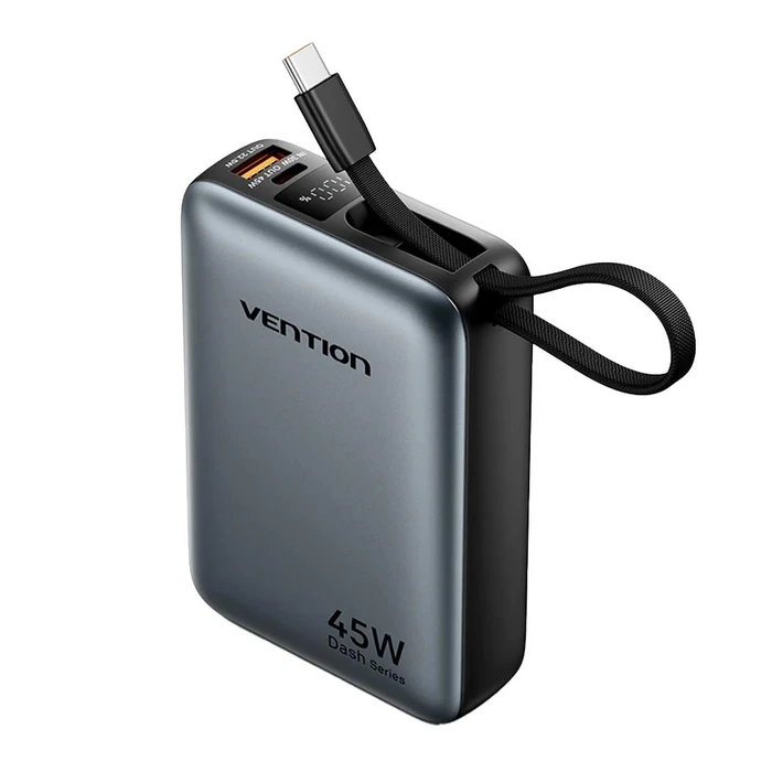 VENTION Power Bank 20000mAh 45W με ενσωματωμένο καλώδιο USB-C Γκρι (FHGH0)