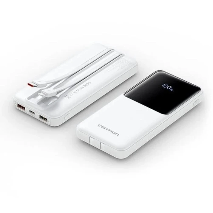 Vention Power Bank 10000mAh με ενσωματωμένα καλώδια USB‑C & Lightning, 22.5W, Οθόνη LED (FHOW0‑TY)