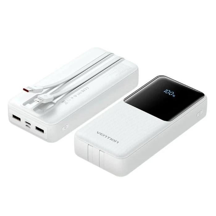VENTION Power Bank 20000mAh 22.5W με ενσωματωμένα καλώδια USB-C & Lightning - Λευκό (FHPW0-TY)