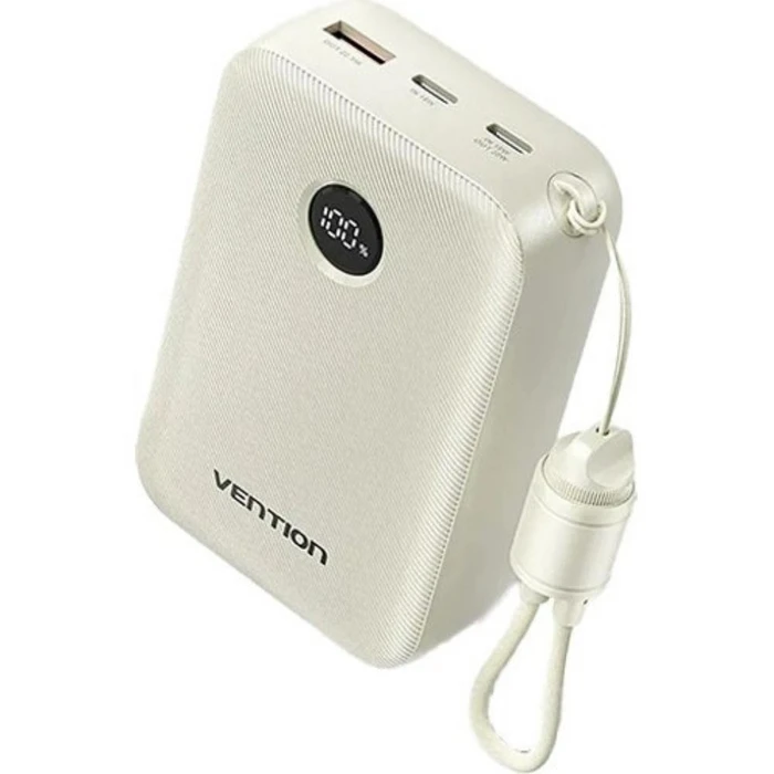 Vention 20000mAh Power Bank (USB-C + USB-C/USB-C/USB-A) with Built-in USB-C to USB-C Cable 22.5W Beige LED Display Universal Type (FKBN0-C-TY) (VENFKBN0-C-TY)