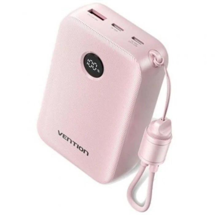 Vention 20000mAh Power Bank (USB-C + USB-C/USB-C/USB-A) with Built-in USB-C to USB-C Cable 22.5W Pink LED Display Type (FKBP0-C) (VENFKBP0-C)