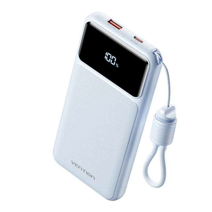 Vention 20000mAh Power Bank (USB-C + USB-A) with Built-in Cable 22.5W Blue LED Display Type (XGYL0-40-TY) (VENXGYL0-40-TY)