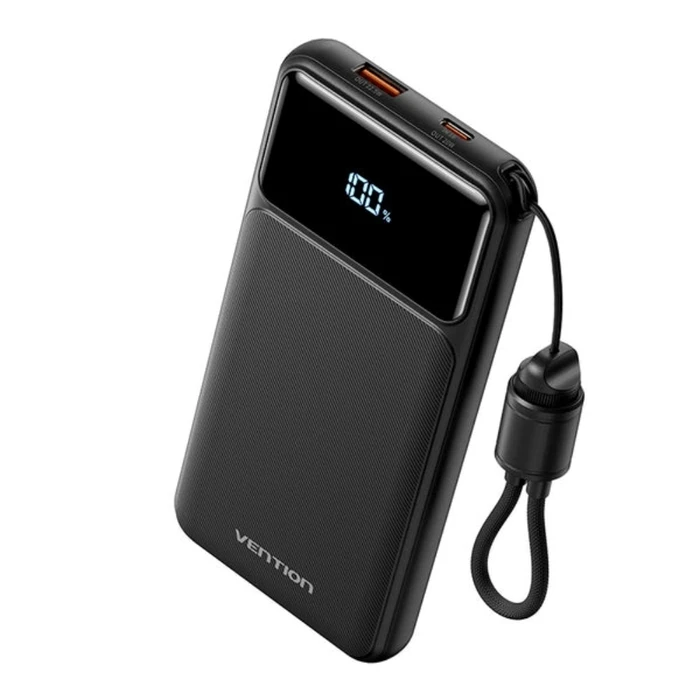 VENTION 10000mAh Power Bank (XGYB0-39-TY) 22.5W USB-C + USB-A Built-in Cable LED Display Black