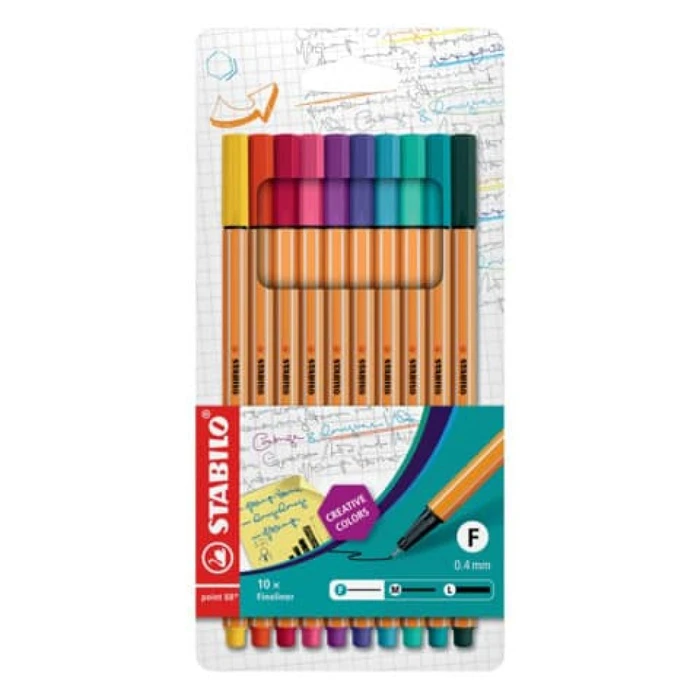 STABILO Point 88 Μαρκαδόροι Fineliner 0.4mm Σετ 10 Χρωμάτων