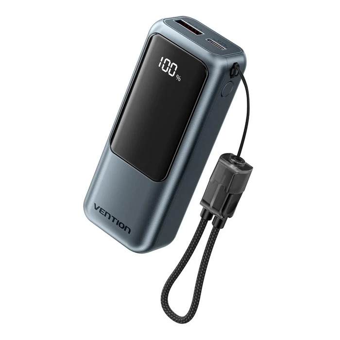 VENTION Mini Power Bank 10000mAh FKOH0 22.5W (USB-C + USB-A) Γκρι με Οθόνη LED