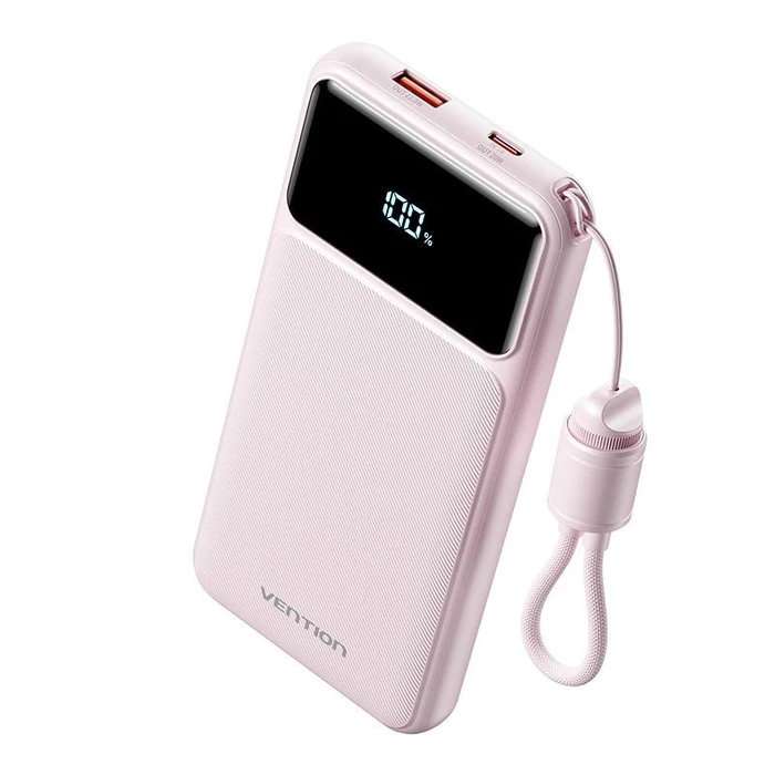 Vention XGYP0-39-TY Power Bank 10000mAh 22.5W Ροζ (Gradient Pink) με Ενσωματωμένο Καλώδιο USB-C + USB-A, Οθόνη LED