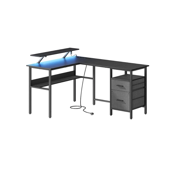 VASAGLE Γωνιακό Μεταλλικό Γραφείο L-Shape 150 x 120 x 89 cm Μαύρο με Υφή Ξύλου (LWD095B01)