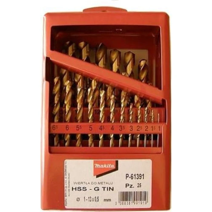 Makita 25-Piece Titanium-Coated HSS Drill Bit Set, Cylindrical Shank for Metal P-61391