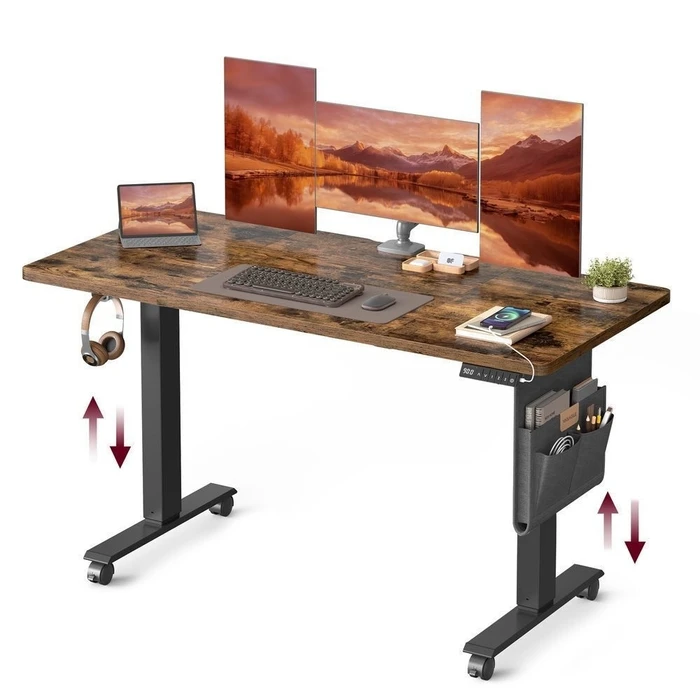 VASAGLE Ηλεκτρικά Ρυθμιζόμενο Γραφείο 140x60x72-120 εκ Rustic Brown, LED & USB (LSD174X01V1)