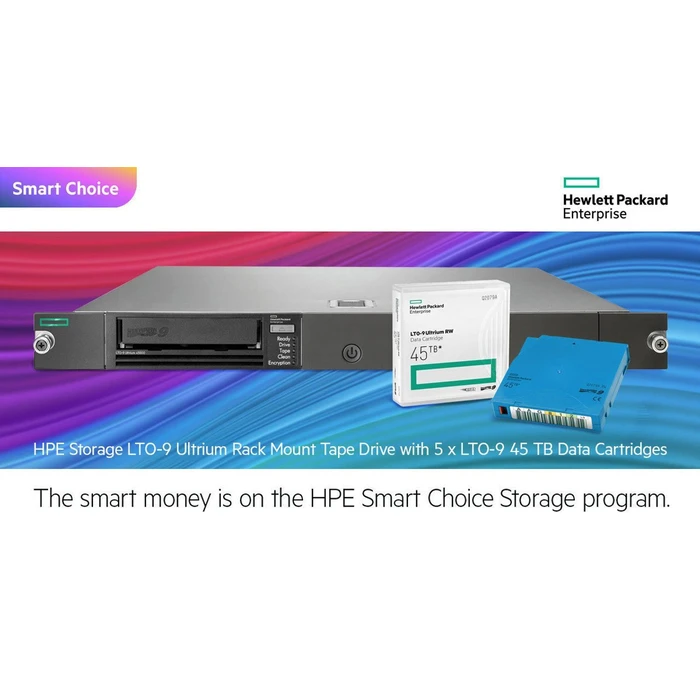 HPE StoreEver LTO-9 Ultrium Rack Mount Tape Drive (1U) Dual Drive Kit with 5 x LTO-9 Data Cartridges (45TB compressed)