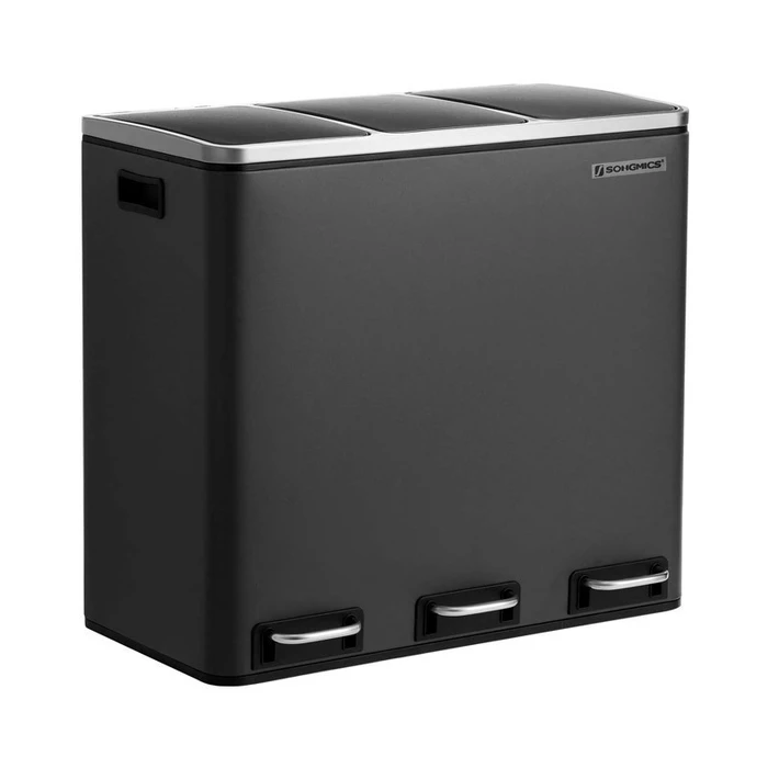 Songmics Triple Pedal Bin Stainless Steel with Soft Close 54 L Black