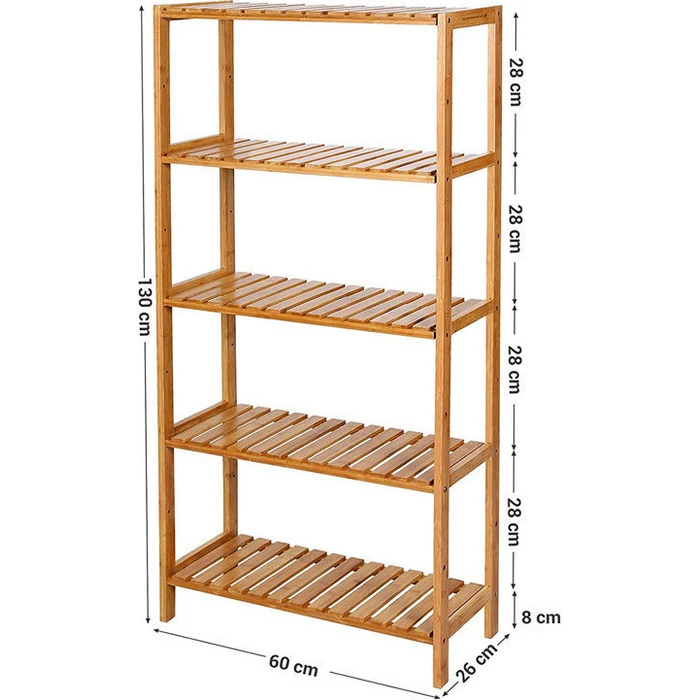 Bathroom Shelf SONGMICS Bamboo 5 Adjustable Shelves 130 x 60 x 26 cm BCB35Y