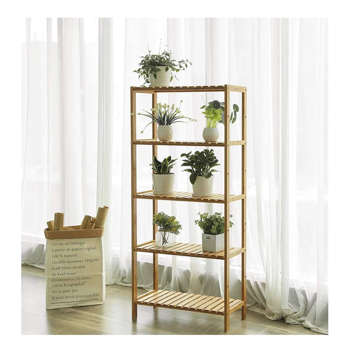 Bathroom Shelf SONGMICS Bamboo 5 Adjustable Shelves 130 x 60 x 26 cm BCB35Y
