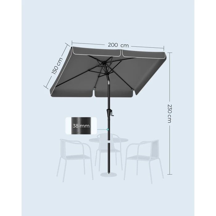 SONGMICS Ομπρέλα Κήπου Γκρι 2 x 1.5 μέτρα GPU048G01