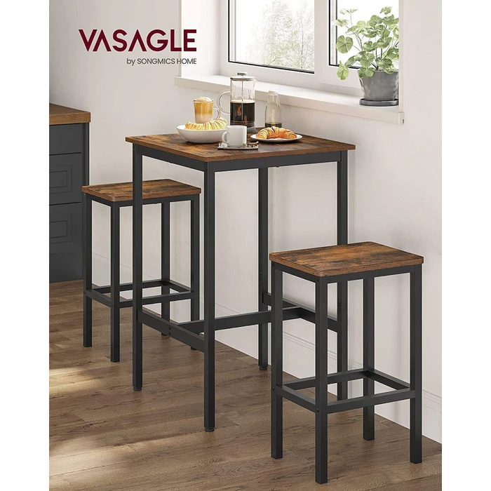 VASAGLE Σετ τραπεζιού μπαρ με δύο καρέκλες Καφέ