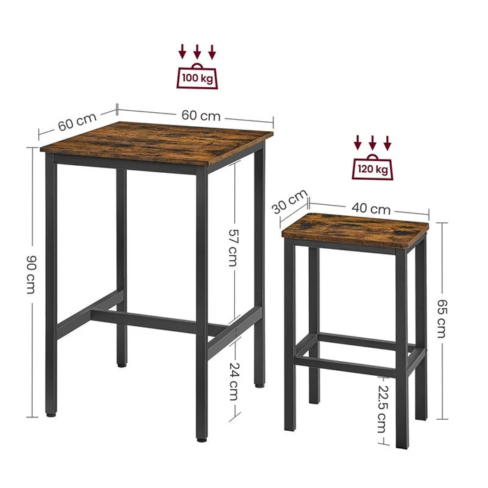 VASAGLE Σετ τραπεζιού μπαρ με δύο καρέκλες Καφέ