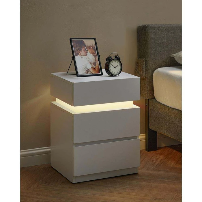 VASAGLE κομοδίνο με ενσωματωμένο LED φωτισμό λευκό 2 τεμάχια LET0830W01 VASLET0830W01