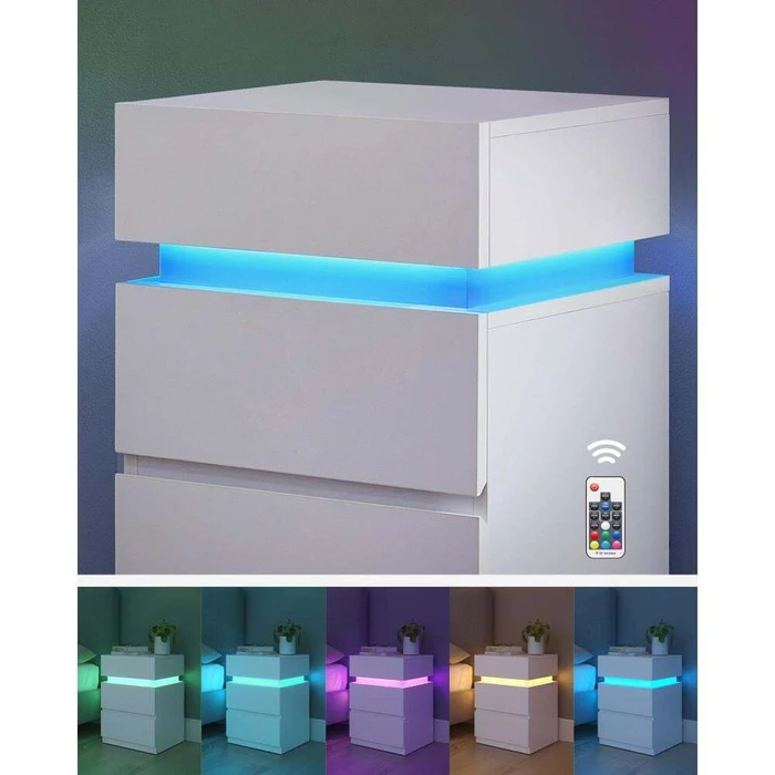 VASAGLE κομοδίνο με ενσωματωμένο LED φωτισμό λευκό 2 τεμάχια LET0830W01 VASLET0830W01