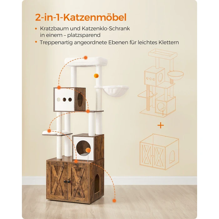 Feandrea Cat Tower With Litter box Height 185 cm, up to 2 cats (PCT15GYZ) (FEAPCT15GYZ)