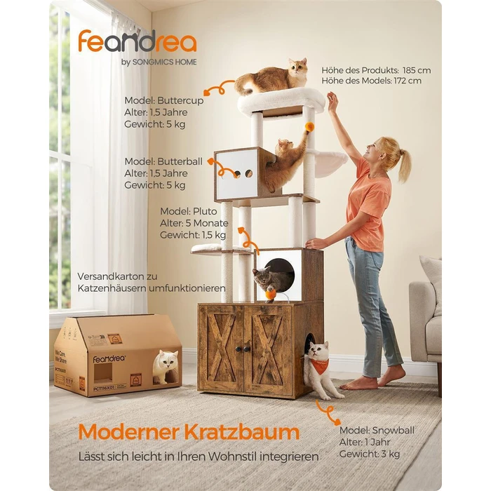 Feandrea Cat Tower With Litter box Height 185 cm, up to 2 cats (PCT15GYZ) (FEAPCT15GYZ)