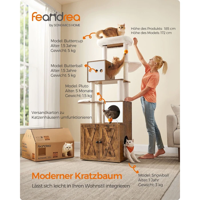 Feandrea Cat Tower With Litter box Height 185 cm, up to 2 cats (PCT15GYZ) (FEAPCT15GYZ)