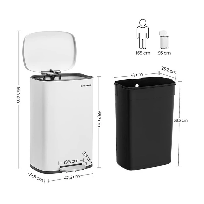 Kitchen Trash Bin SONGMICS 50L White