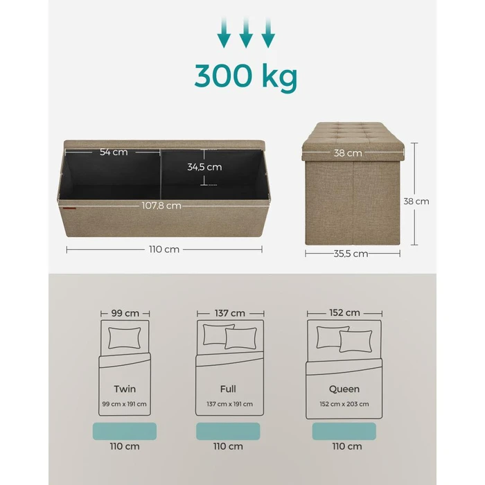SONGMICS Αναδιπλούμενος Πάγκος Αποθήκευσης 110 x 38 x 38 Καφέ
