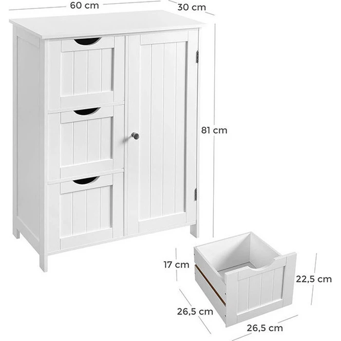 Vasagle Ντουλάπι Μπάνιου με 3 Συρτάρια 60 x 30 x 81 cm (BBC49WT) (VASBBC49WT)