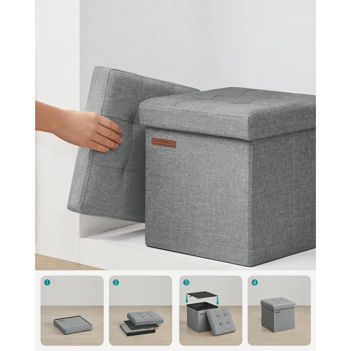 SONGMICS Αναδιπλούμενο Σκαμπό Αποθήκευσης Γκρι 30 x 30 x 30 cm LSF028G02