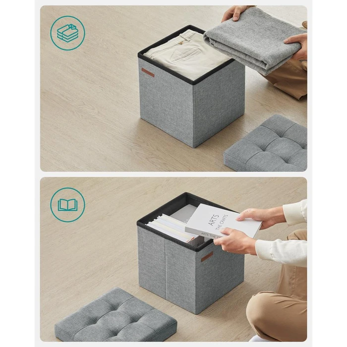 SONGMICS Αναδιπλούμενο Σκαμπό Αποθήκευσης Γκρι 30 x 30 x 30 cm LSF028G02