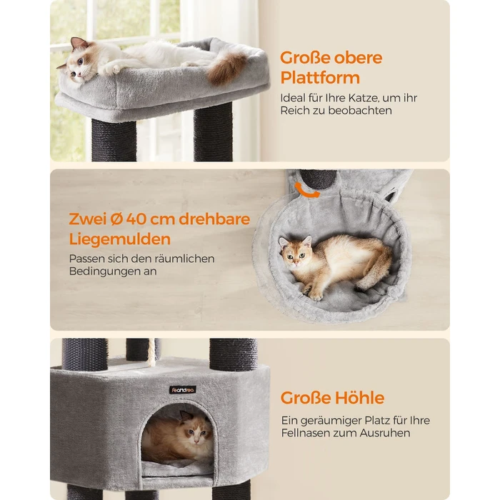 Feandrea Cat Tower, Height 160 cm, for large Cats, Gray-Black (PCT003W01) (FEAPCT003W01)