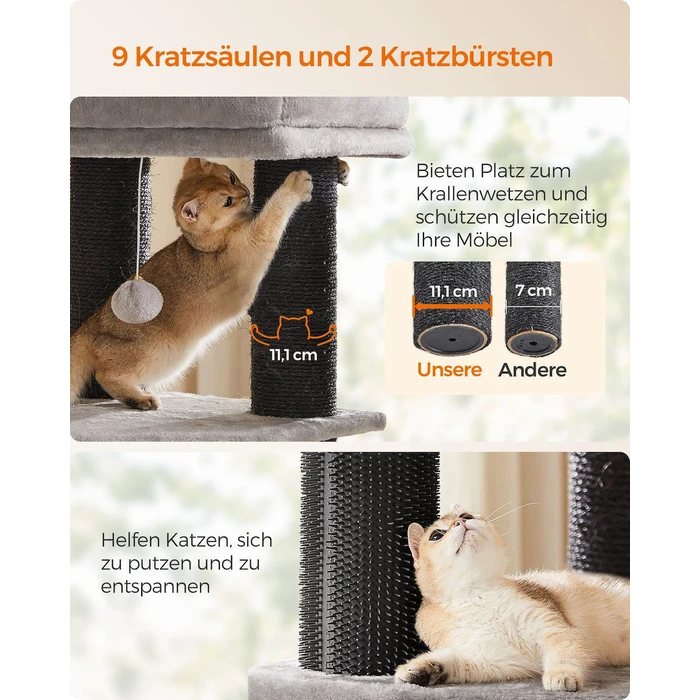 Feandrea Cat Tower, Height 160 cm, for large Cats, Gray-Black (PCT003W01) (FEAPCT003W01)