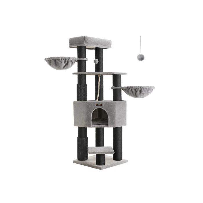 Feandrea Cat Tower, Height 160 cm, for large Cats, Gray-Black (PCT003W01) (FEAPCT003W01)