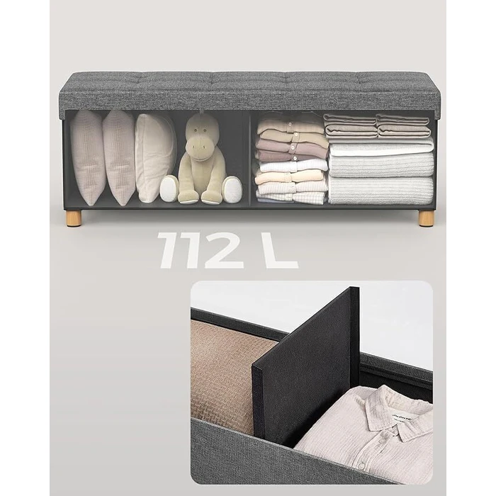 SONGMICS Αναδιπλούμενος πάγκος αποθήκευσης Σκούρο Γκρι 110 x 38 x 48 cm LSF018G11