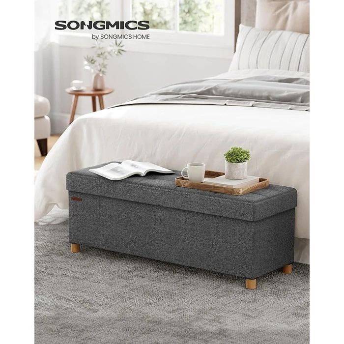 SONGMICS Αναδιπλούμενος πάγκος αποθήκευσης Σκούρο Γκρι 110 x 38 x 48 cm LSF018G11