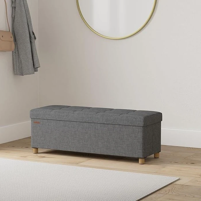 SONGMICS Αναδιπλούμενος πάγκος αποθήκευσης Σκούρο Γκρι 110 x 38 x 48 cm LSF018G11