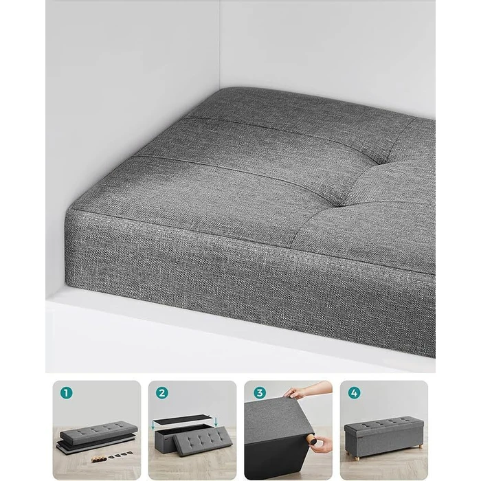 SONGMICS Αναδιπλούμενος πάγκος αποθήκευσης Σκούρο Γκρι 110 x 38 x 48 cm LSF018G11