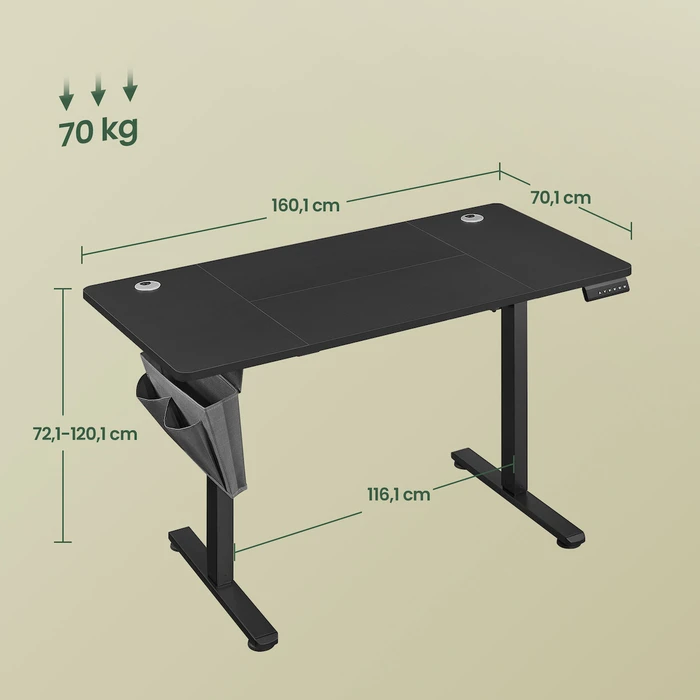 Ηλεκτρικά Ρυθμιζόμενο Γραφείο SONGMICS 160x70 cm Μαύρο (LSD136BZ01)
