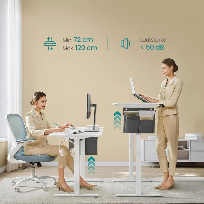 Songmics Μεταλλικό Ηλεκτρικά Ρυθμιζόμενο Γραφείο σε Ύψος 140 x 60 x 72-120cm Λευκό LSD134W01V1