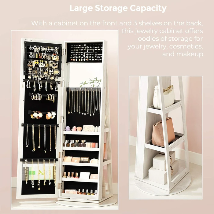 Songmics Jewellery Cabinet with Frameless Full Body Mirror (JJC62WT) (SNGJJC62WT)