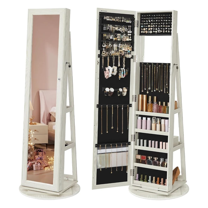 Songmics Jewellery Cabinet with Frameless Full Body Mirror (JJC62WT) (SNGJJC62WT)