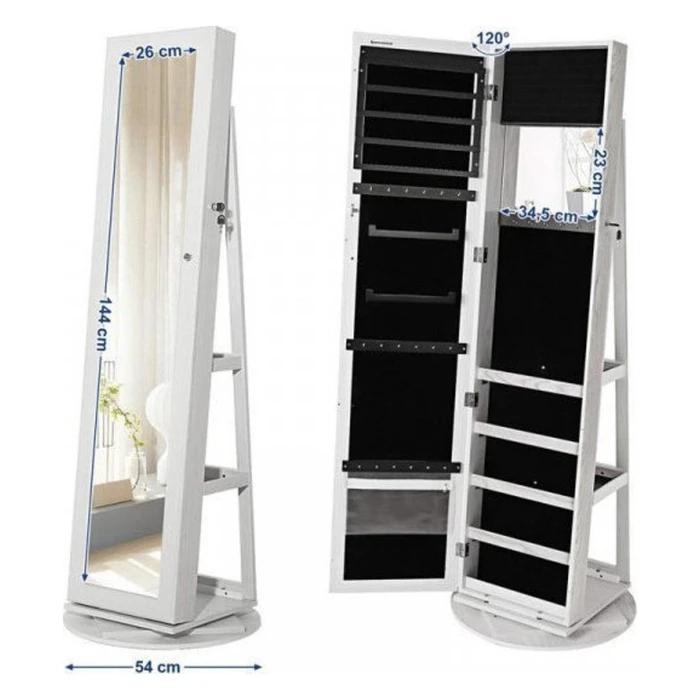 Songmics Jewellery Cabinet with Frameless Full Body Mirror (JJC62WT) (SNGJJC62WT)