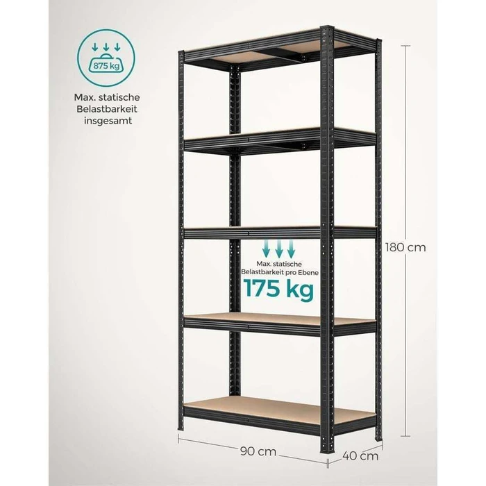 SONGMICS Heavy Duty Metal Shelving Unit Set of 2 5 Tier Black GLR042B01