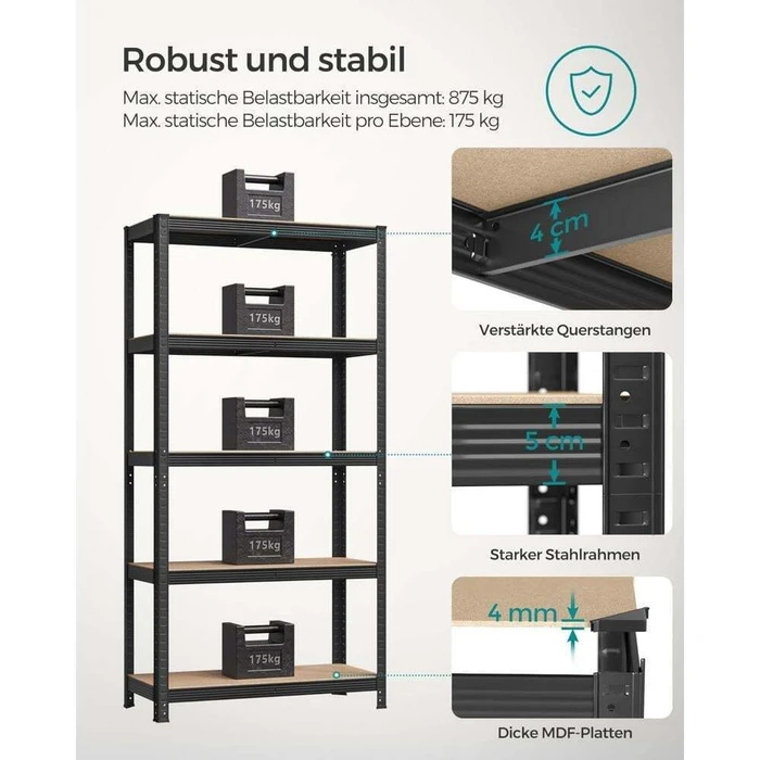 SONGMICS Heavy Duty Metal Shelving Unit Set of 2 5 Tier Black GLR042B01