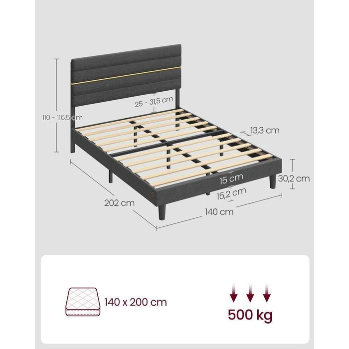 SONGMICS Διπλό Κρεβάτι Γκρι RMB504G01
