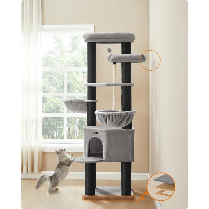 Feandrea Cat Tower XXl, Height 186.7 cm, up to 4 Cats, Σκούρο Γκρι & Μαύρο (PCT008G02) (FEAPCT008G02)