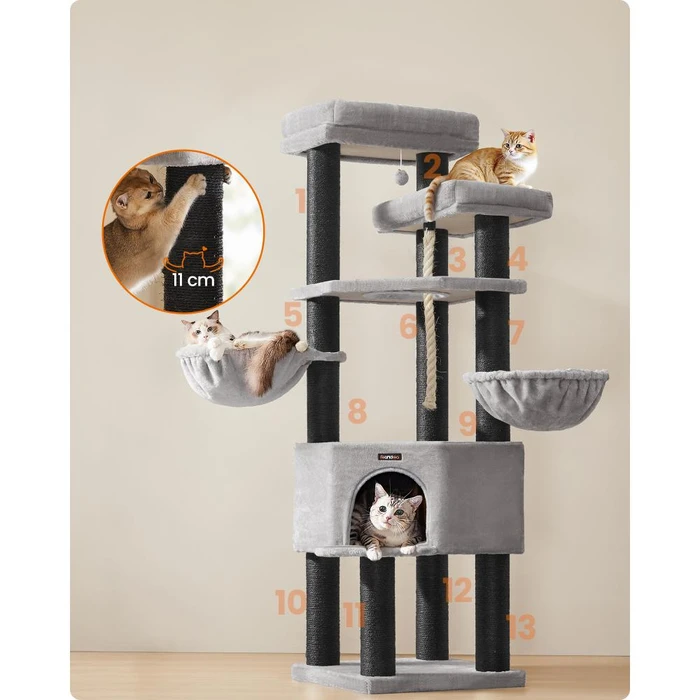 Feandrea Cat Tower XXl, Height 186.7 cm, up to 4 Cats, Σκούρο Γκρι & Μαύρο (PCT008G02) (FEAPCT008G02)