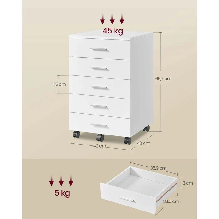VASAGLE Ντουλάπι αρχείων με 5 συρτάρια λευκό