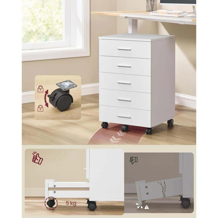 VASAGLE Ντουλάπι αρχείων με 5 συρτάρια λευκό