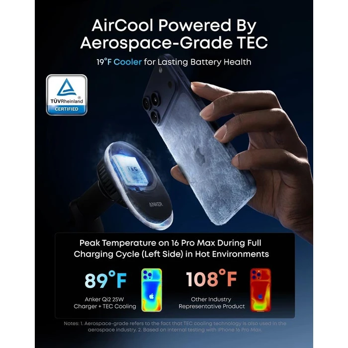 Anker Prime MagGo AirCool Βάση Κινητού Αυτοκινήτου με Ρυθμιζόμενα Άγκιστρα και Ασύρματη Φόρτιση Μαύρη B2933H11
